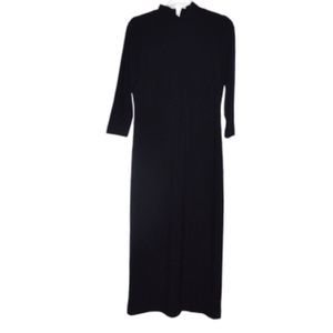Boston Proper Maxi Spandex Blend Stretch 3/4 Sleeves Black Elegant Zip Up Dress